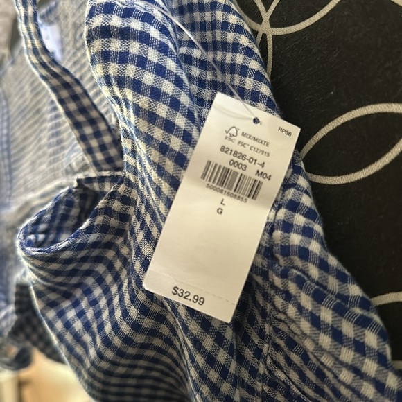 NWT Old Navy Blue Checkered Flowy Top with Bow Tie Shoulder straps - Large - Picture 7 of 7